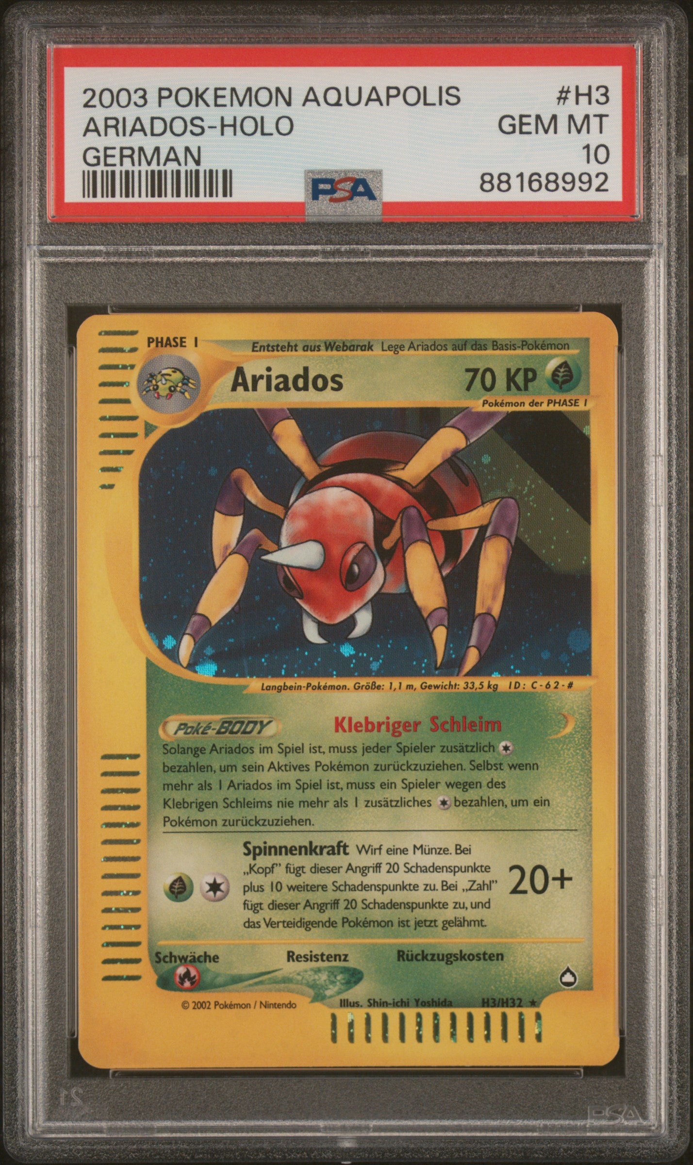 Pokemon Ariados Aquapolis Holo PSA 10 Deutsch