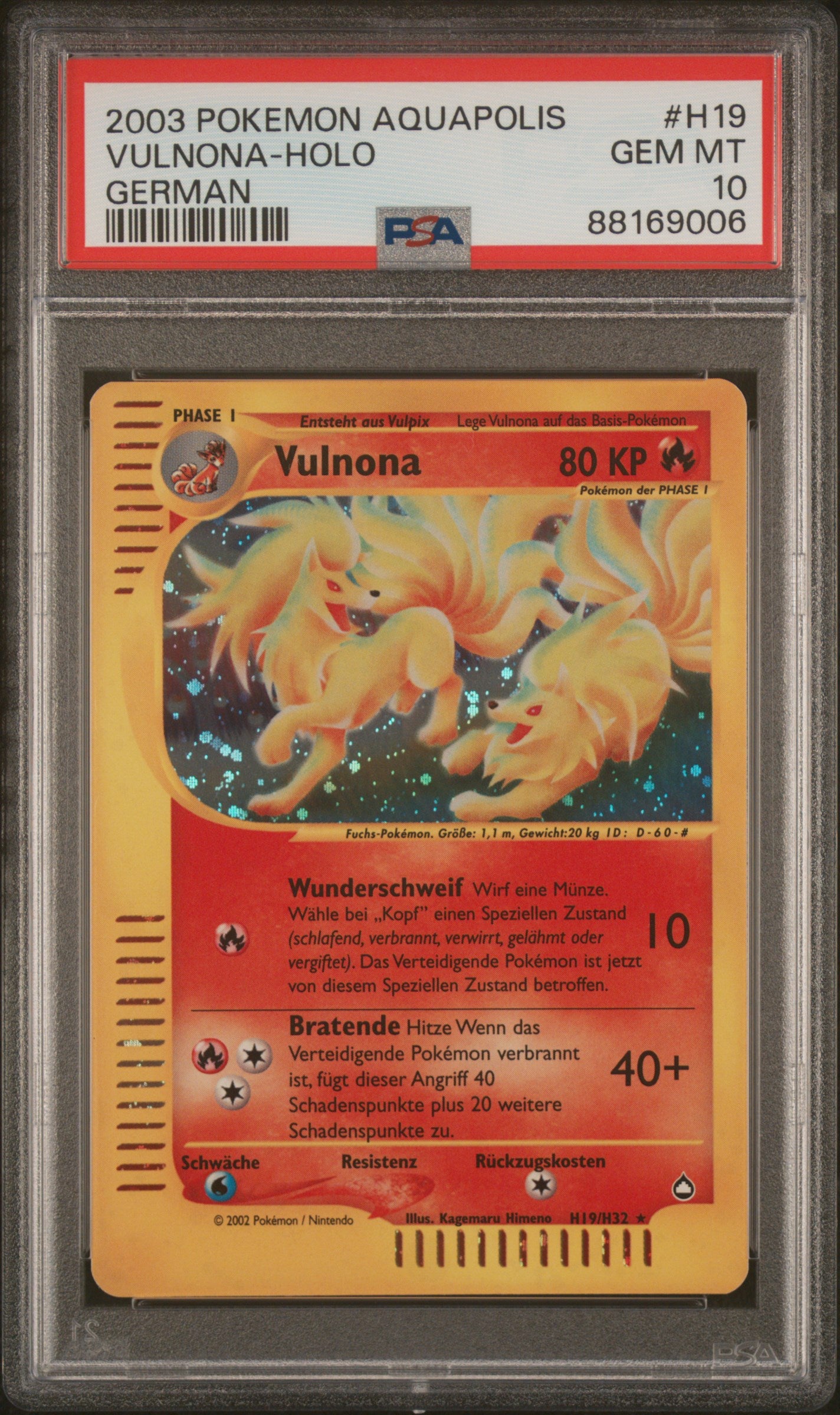 Pokemon Vulnona Aquapolis Holo PSA 10 Deutsch