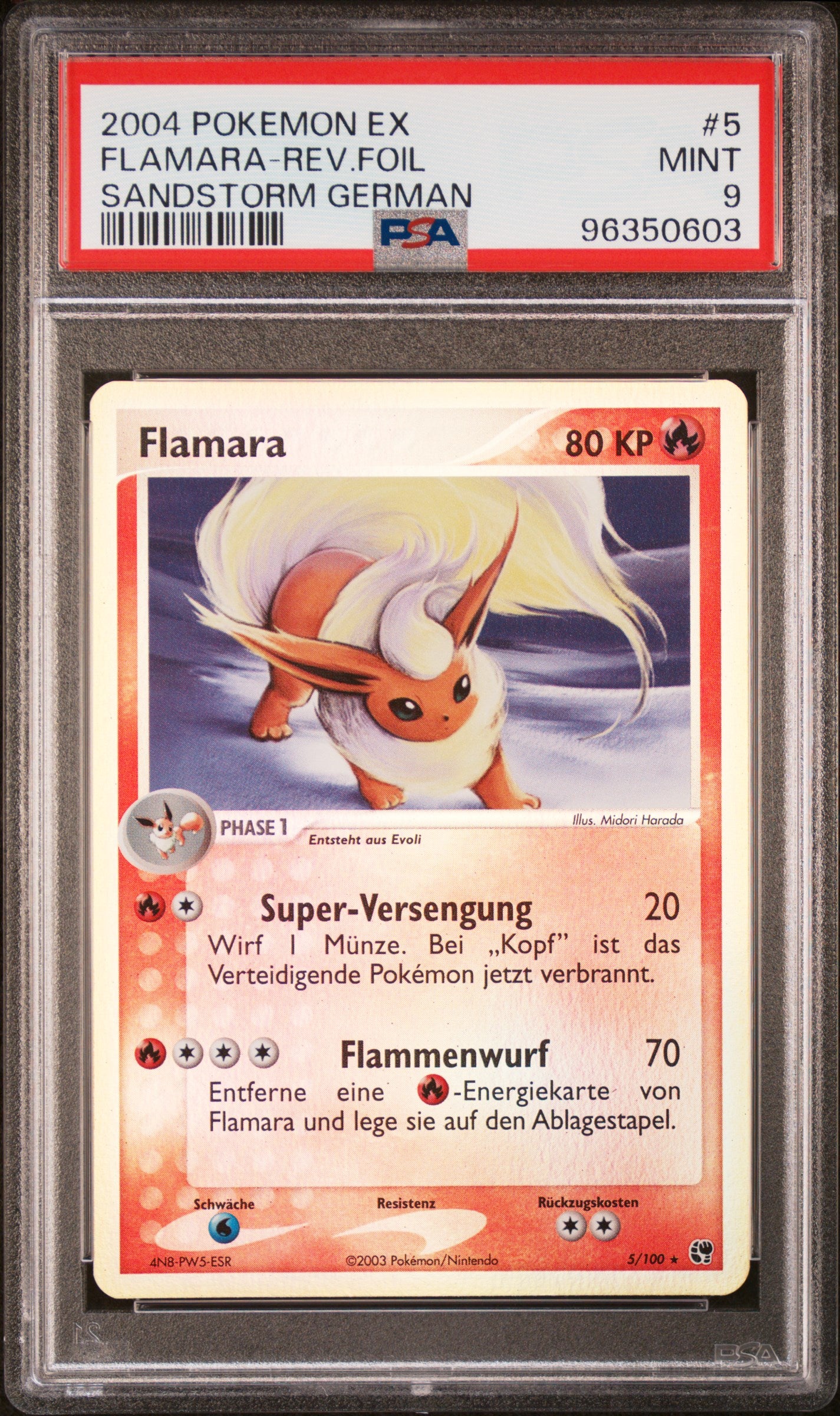 Pokemon Flamara EX Sandsturm Reverse PSA 9 Deutsch