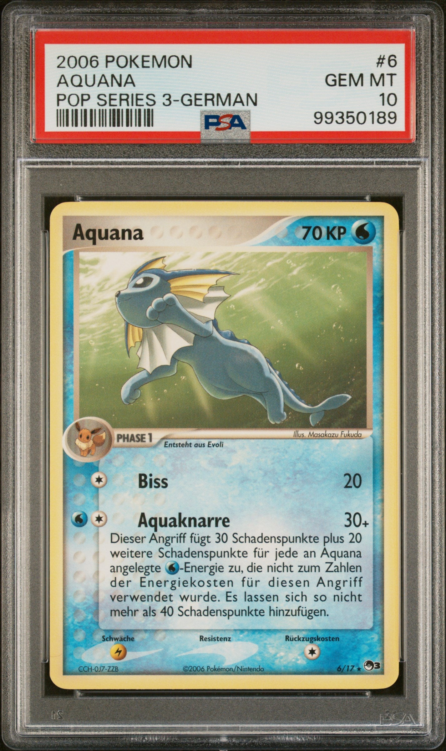 Pokemon Aquana POP Series 3 PSA 10 Deutsch