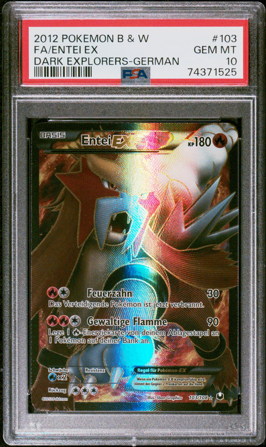 Pokemon FA/Entei EX B&W Dark Explorers PSA 10 Deutsch