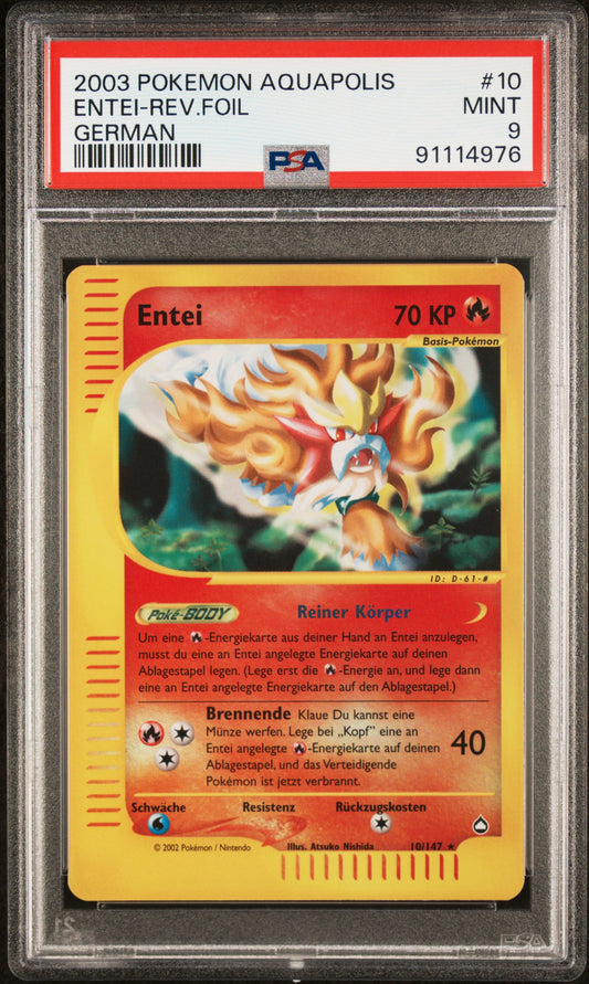 Pokemon Entei Aquapolis Reverse PSA 9 Deutsch