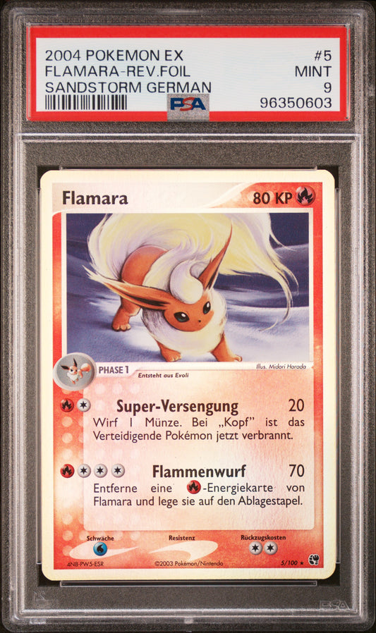 Pokemon Flamara EX Sandsturm Reverse PSA 9 Deutsch