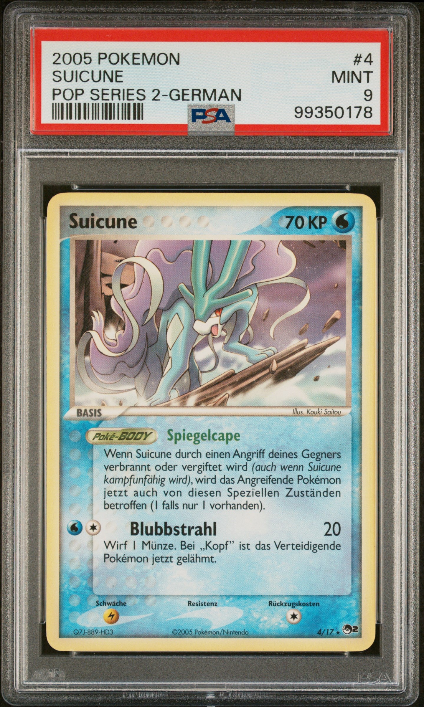 Pokemon Suicune POP Series 2 PSA 9 Deutsch